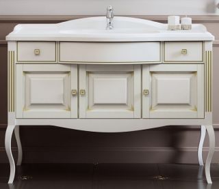 Тумба под раковину Opadiris Лаура  Z0000009324 Белая матовая с золотой патиной ручки Swarovski Золото